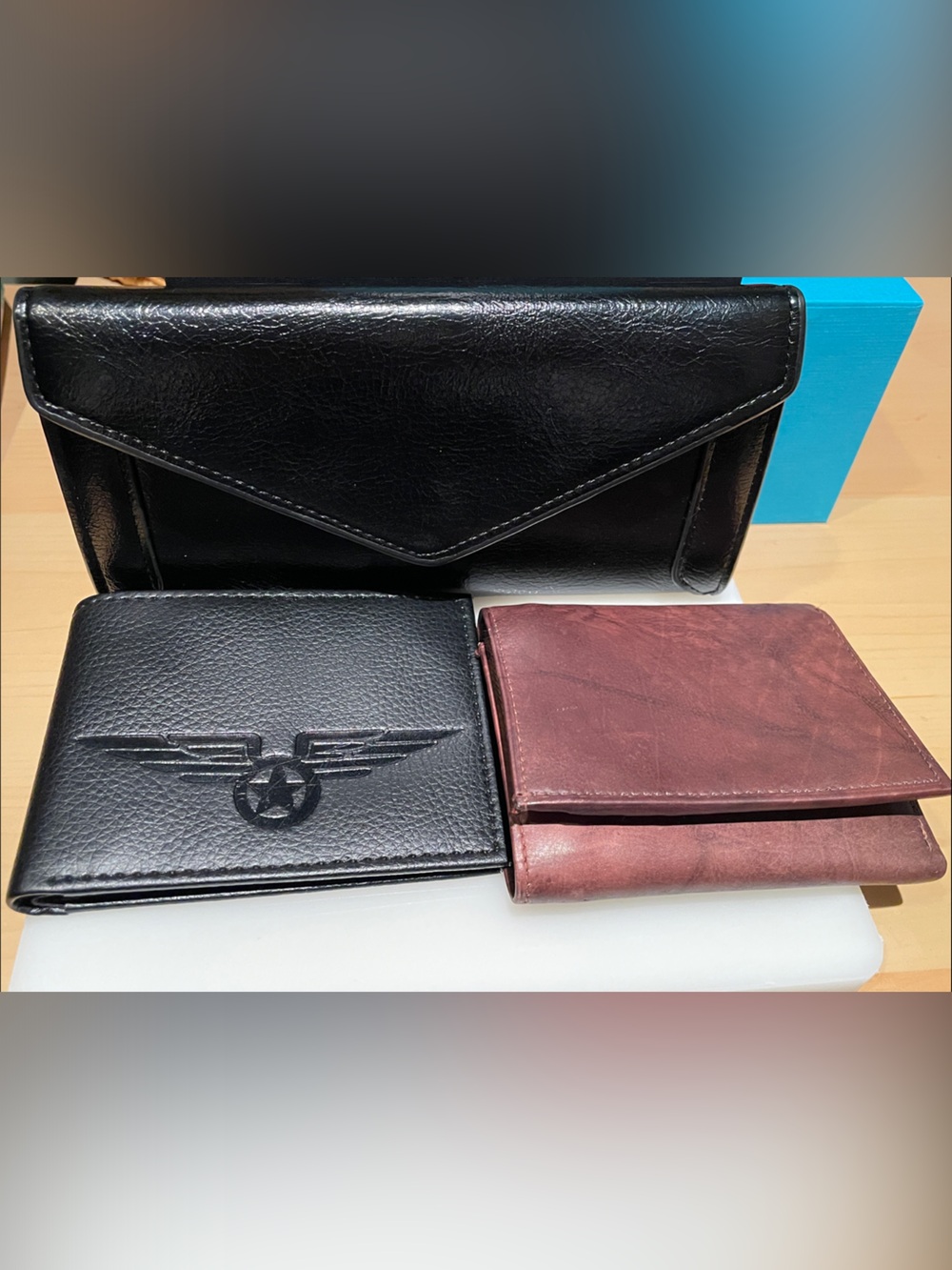 2 Black and 1 Brown Leather Wallet 3pieces Set